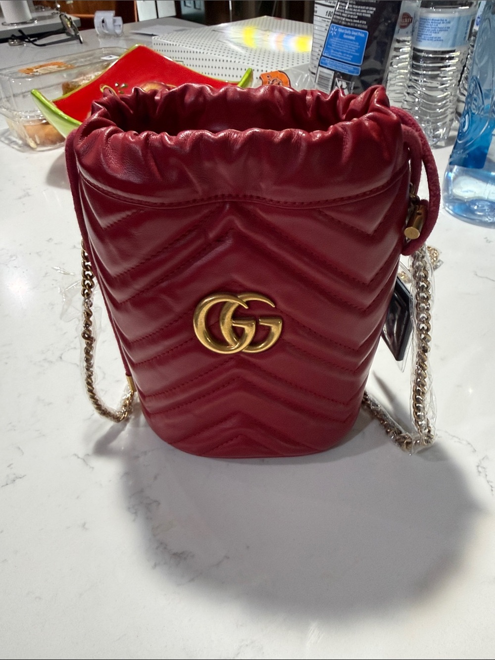 Gucci Red Quilted GG Bucket Mini Bag with Gold Hardware